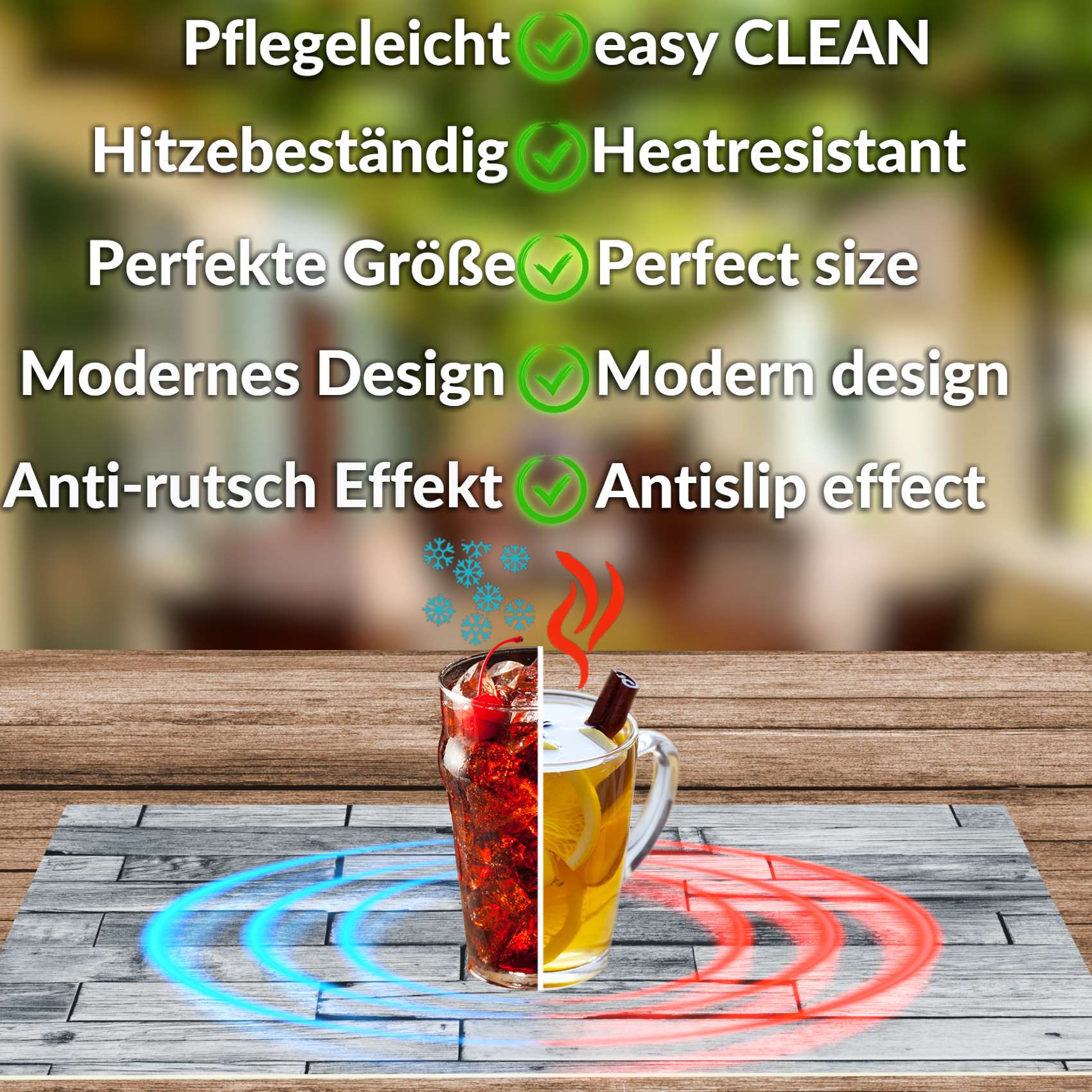 Platzsets Tischset Platzdeckchen abwaschbar Tischuntersetzer PVC hitzebeständig Whisky Wood Grau 35x50cm