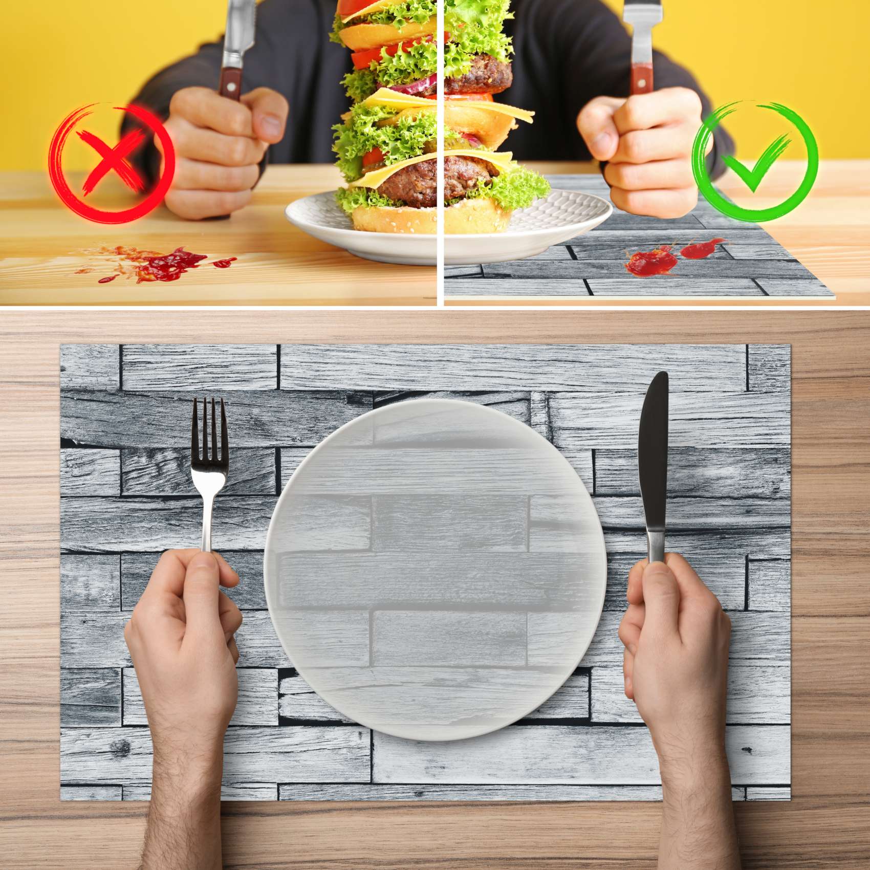 Platzsets Tischset Platzdeckchen abwaschbar Tischuntersetzer PVC hitzebeständig Whisky Wood Grau 35x50cm