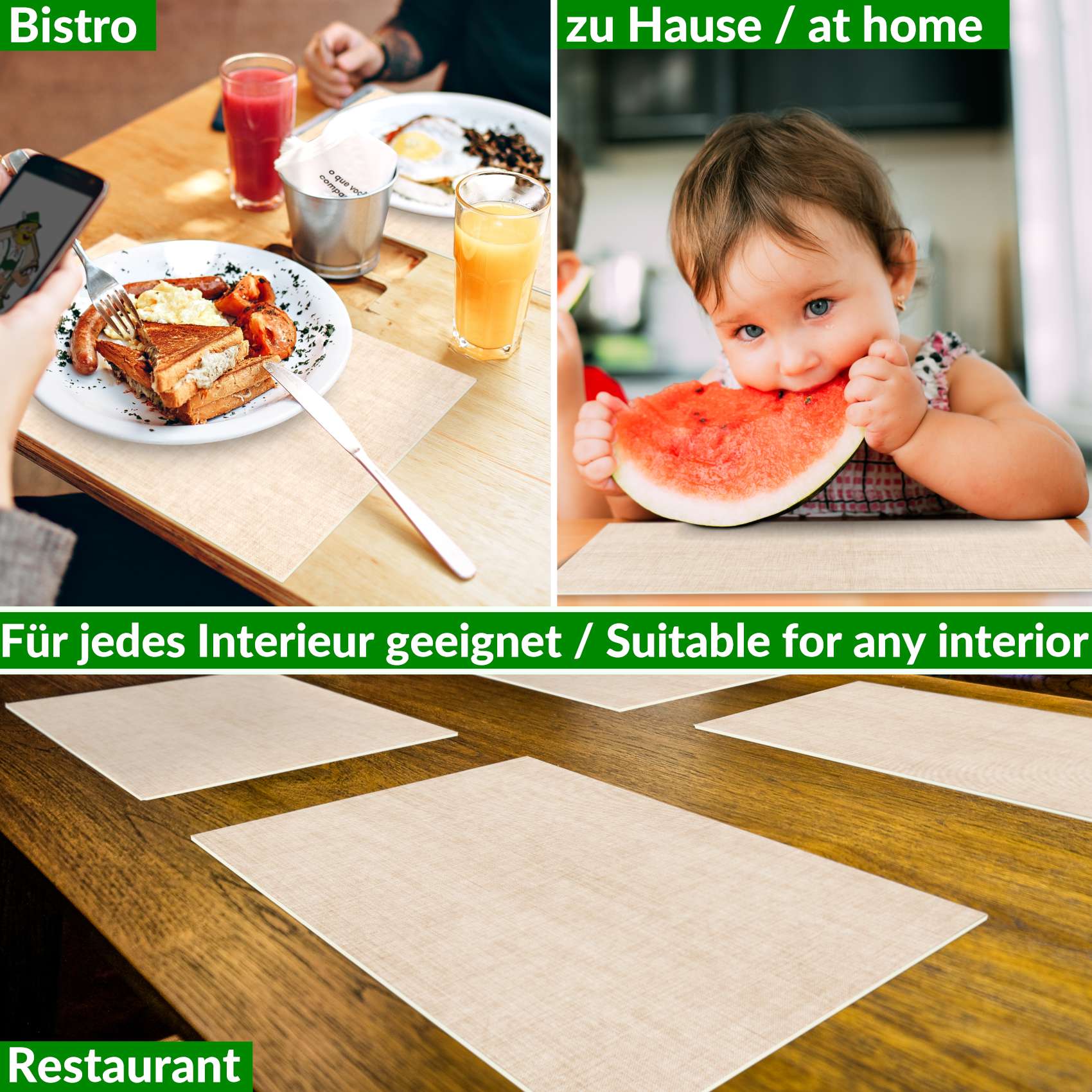 Tischset Platzset Platzdeckchen abwaschbar Tischuntersetzer PVC hitzebeständig Leinen Beige 30x45cm