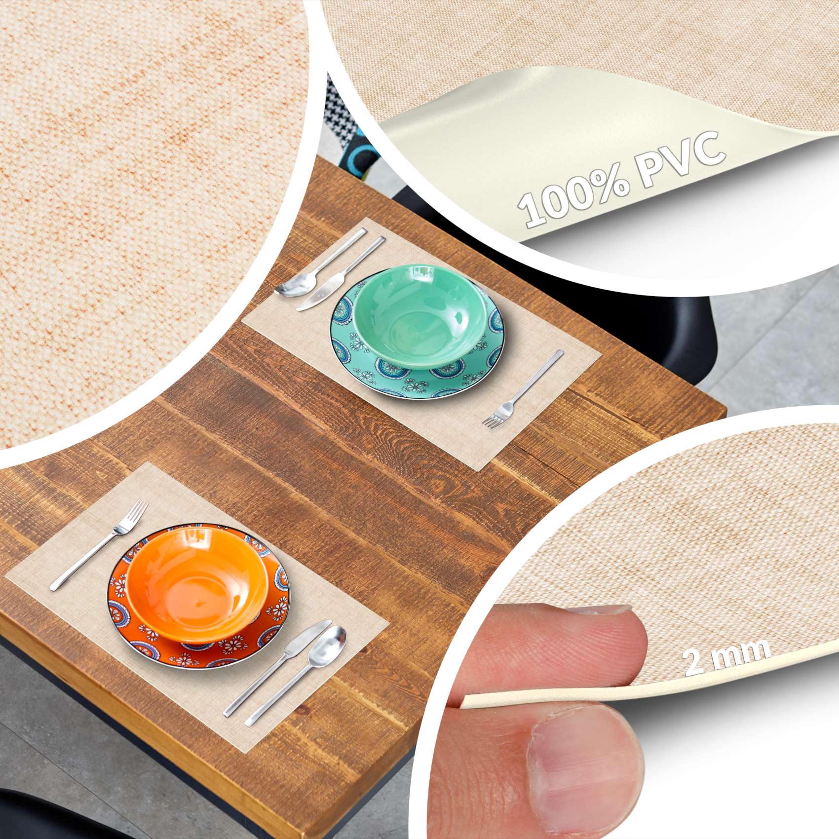 Tischset Platzset Platzdeckchen abwaschbar Tischuntersetzer PVC hitzebeständig Leinen Beige 30x45cm