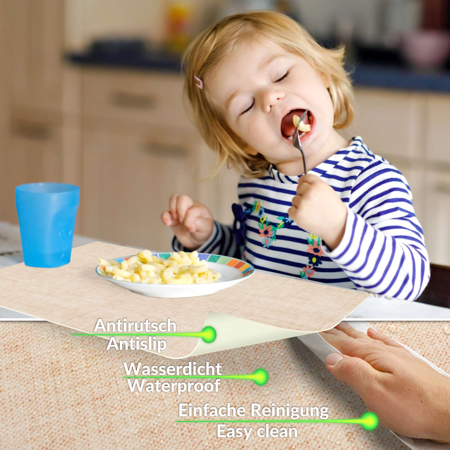 Tischset Platzset Platzdeckchen abwaschbar Tischuntersetzer PVC hitzebeständig Leinen Beige 30x45cm