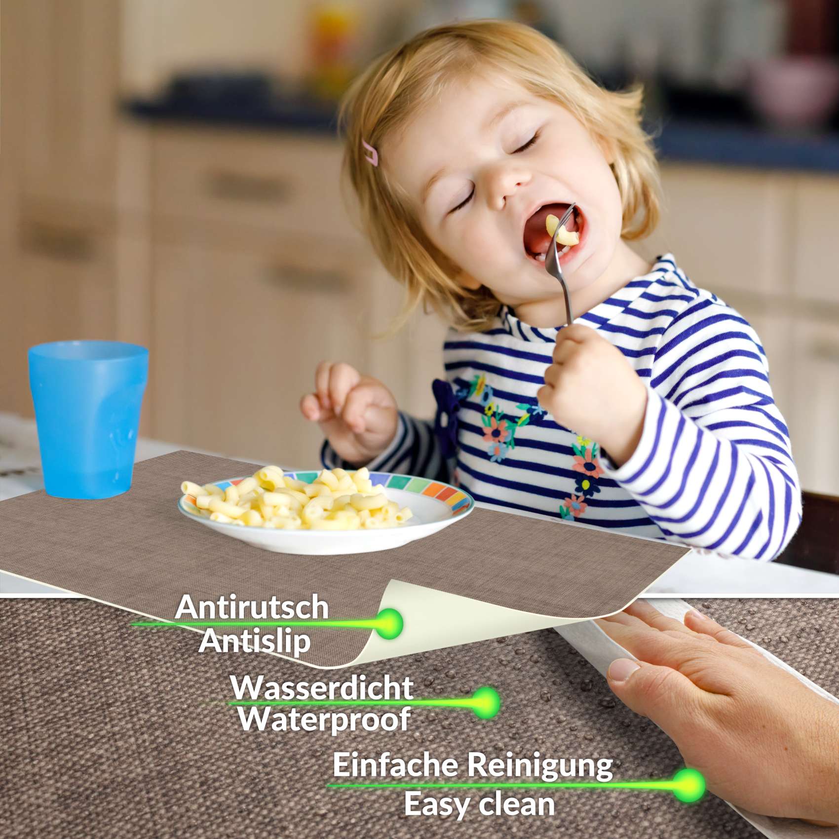 Tischset Platzset Platzdeckchen abwaschbar Tischuntersetzer PVC hitzebeständig Uni Leinen Braun 30x45cm