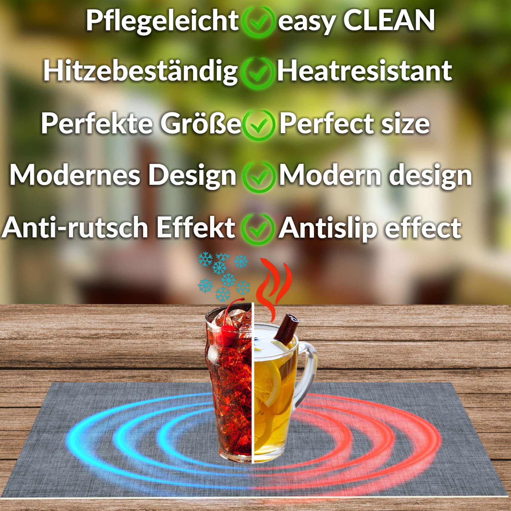 Tischset Platzset Platzdeckchen abwaschbar Tischuntersetzer PVC hitzebeständig Uni Leinen Dark 30x45cm