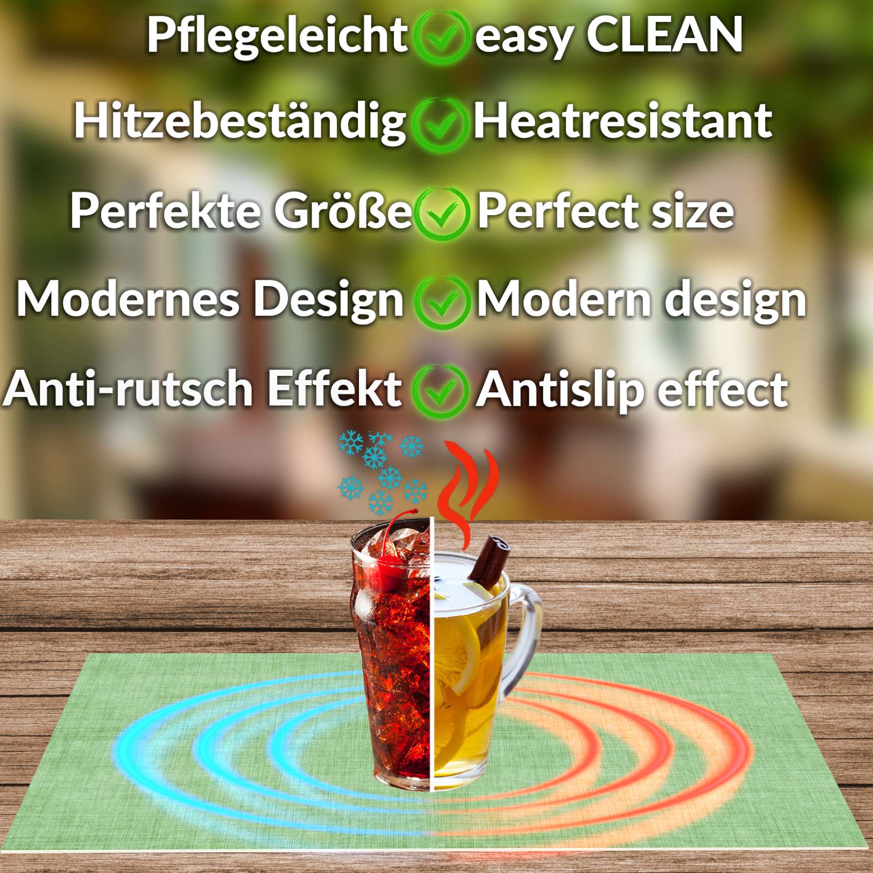 Platzsets Tischset Platzdeckchen abwaschbar Tischuntersetzer PVC hitzebeständig Uni Leinen green 30x45cm