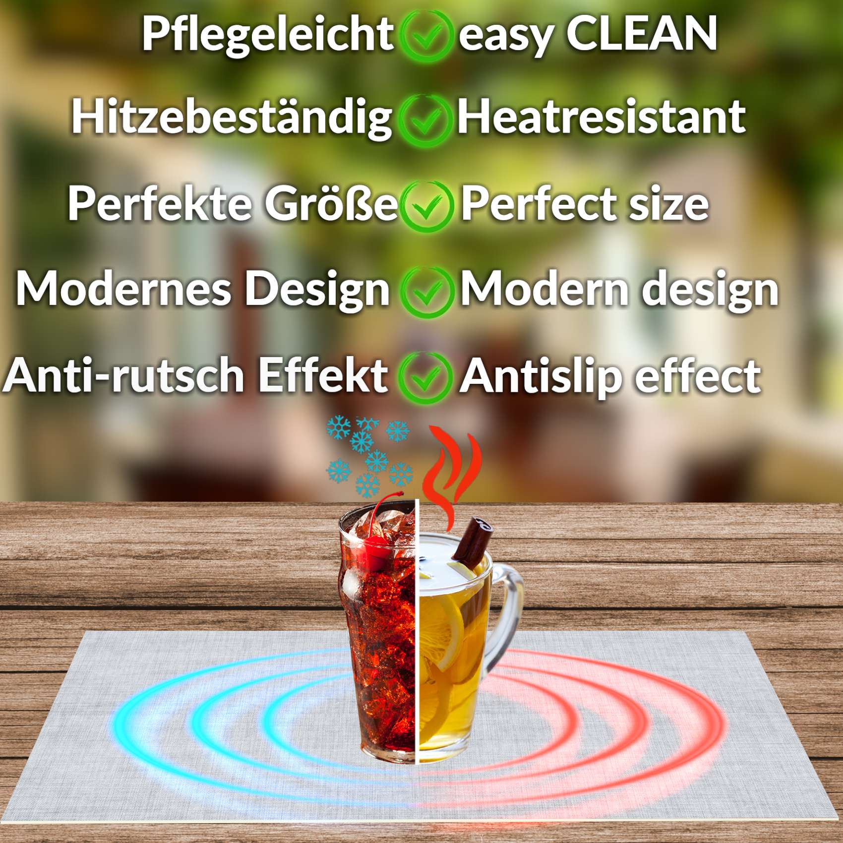 Platzsets Tischset Platzdeckchen abwaschbar Tischuntersetzer PVC hitzebeständig Uni Leinen light 30x45cm