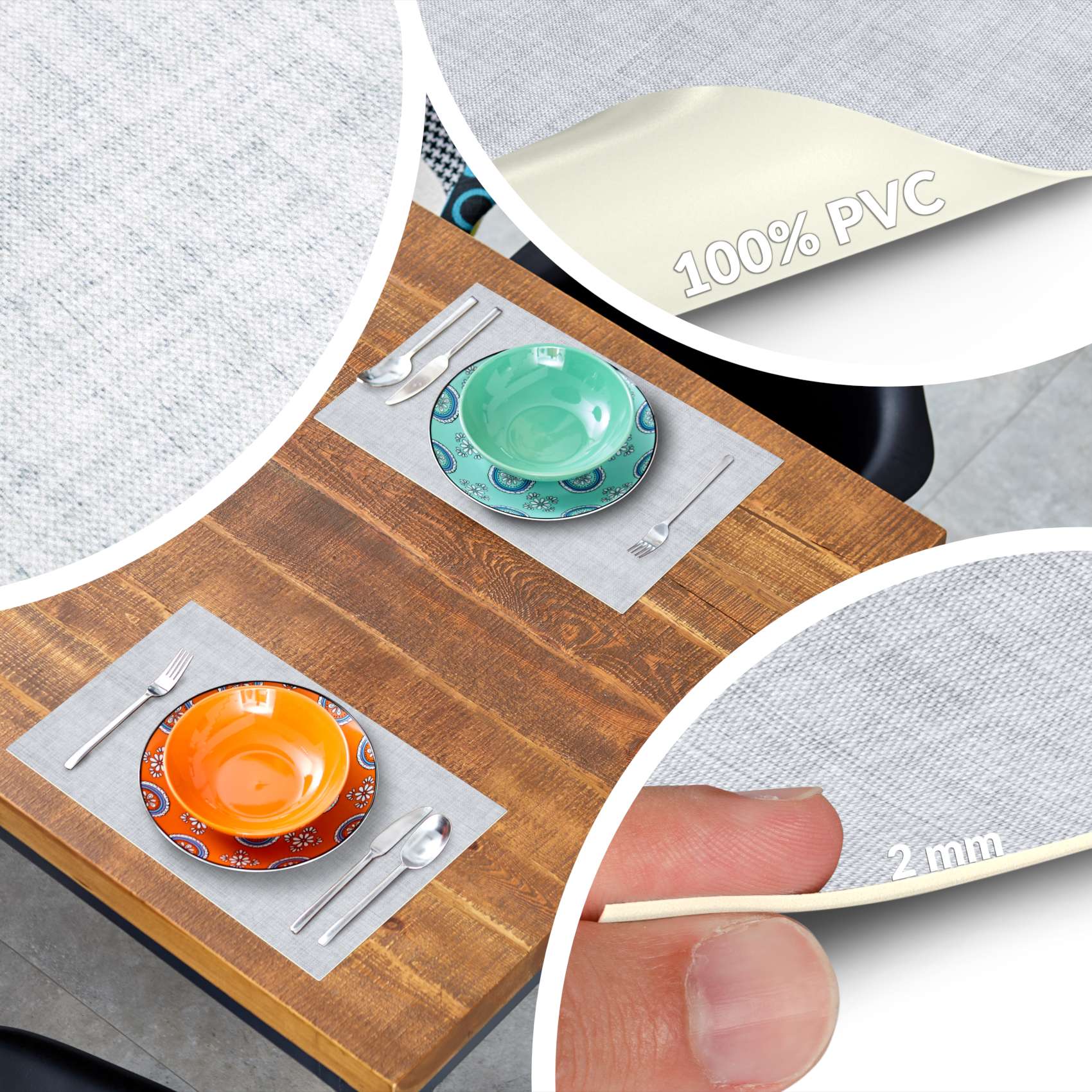 Platzsets Tischset Platzdeckchen abwaschbar Tischuntersetzer PVC hitzebeständig Uni Leinen light 30x45cm