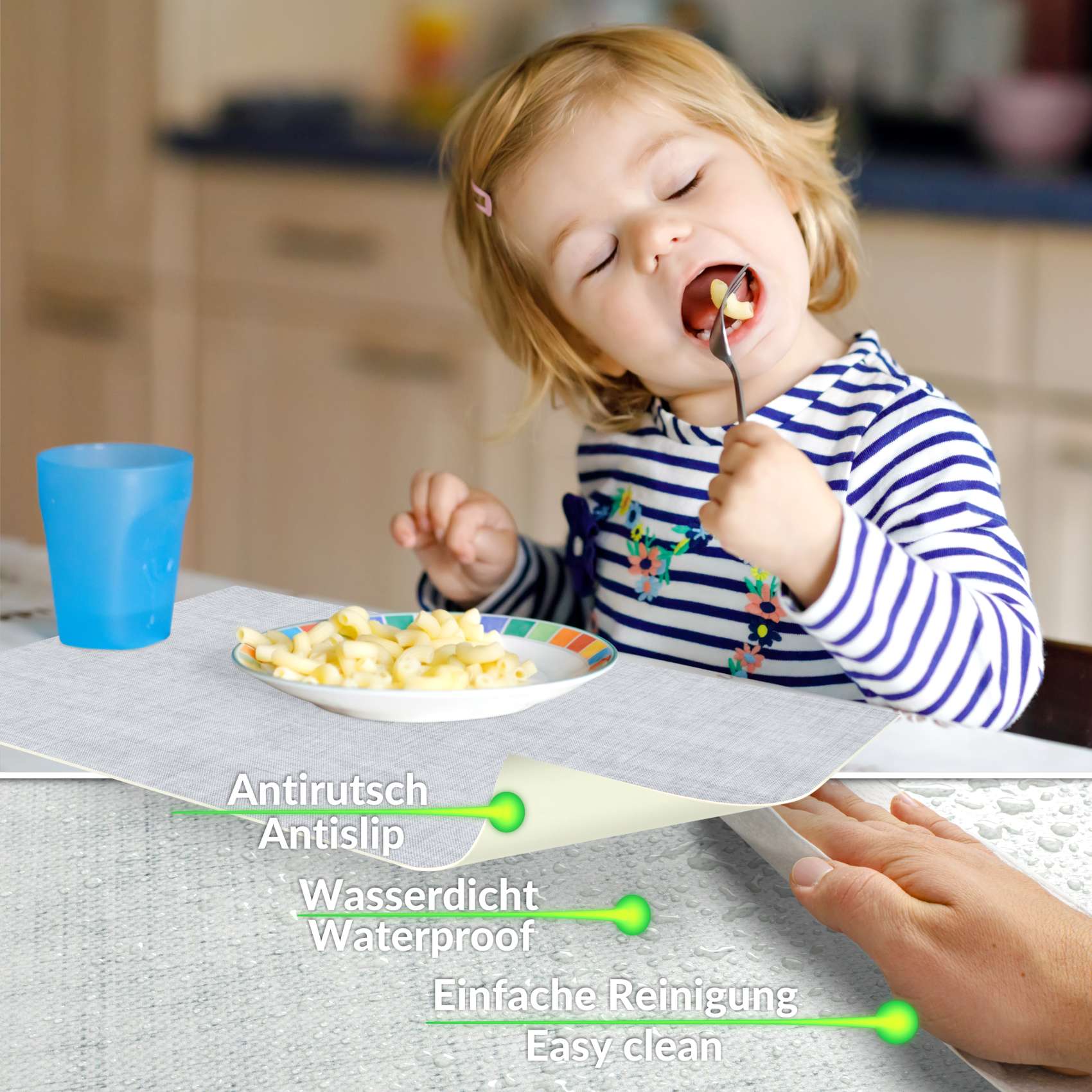 Platzsets Tischset Platzdeckchen abwaschbar Tischuntersetzer PVC hitzebeständig Uni Leinen light 30x45cm