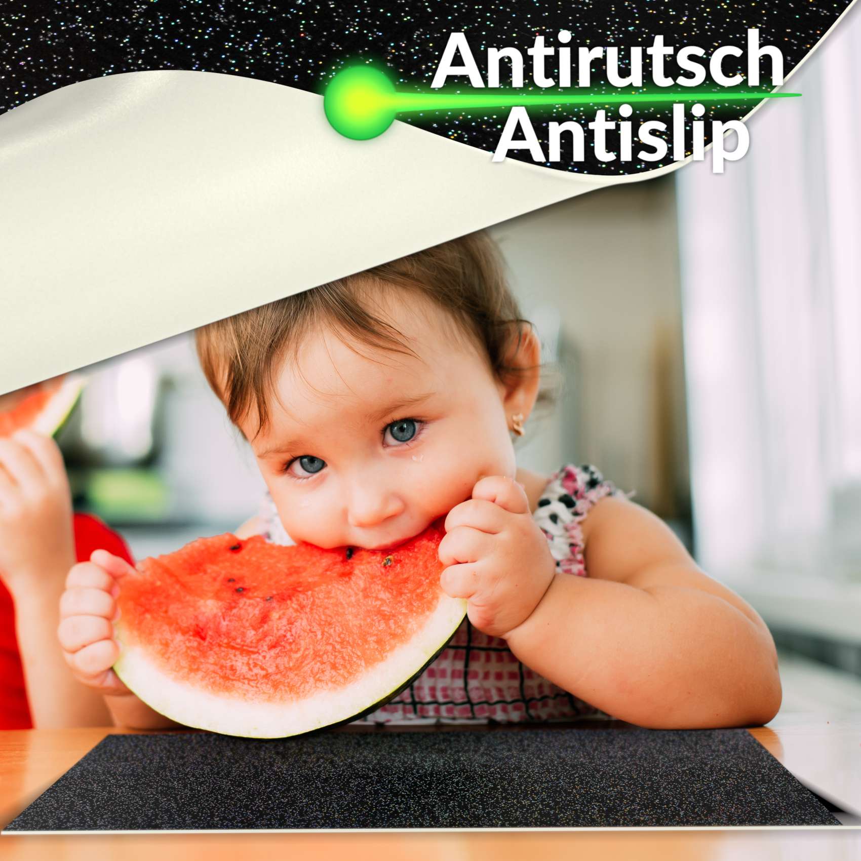 Platzsets Tischset Platzdeckchen abwaschbar Tischuntersetzer PVC hitzebeständig Glitzer Uni Schwarz 30x45cm