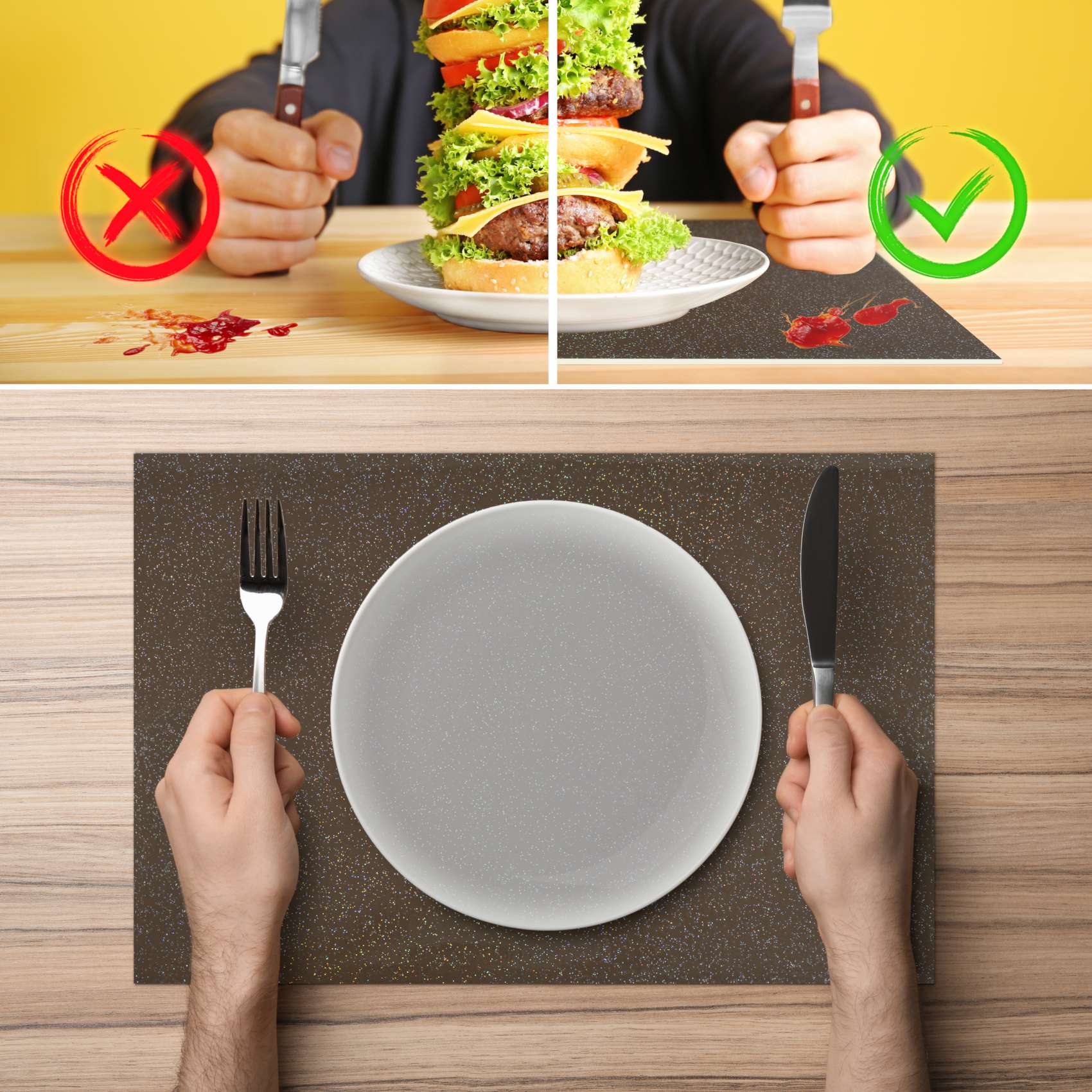 Platzsets Tischset Platzdeckchen abwaschbar Tischuntersetzer PVC hitzebeständig Glitzer Uni Braun 30x45cm