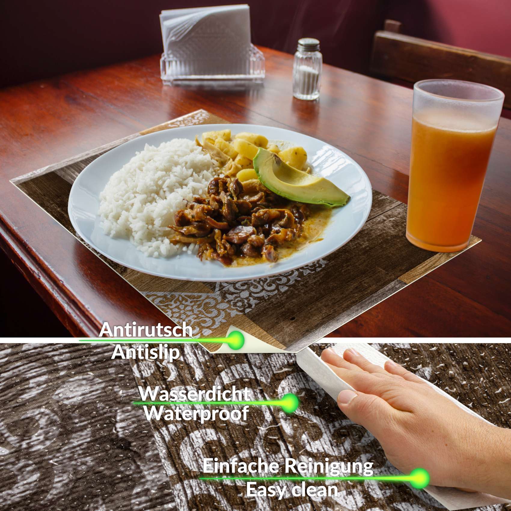 Platzsets Tischset Platzdeckchen abwaschbar Tischuntersetzer PVC hitzebeständig Holz Herz Liebe 30x45cm