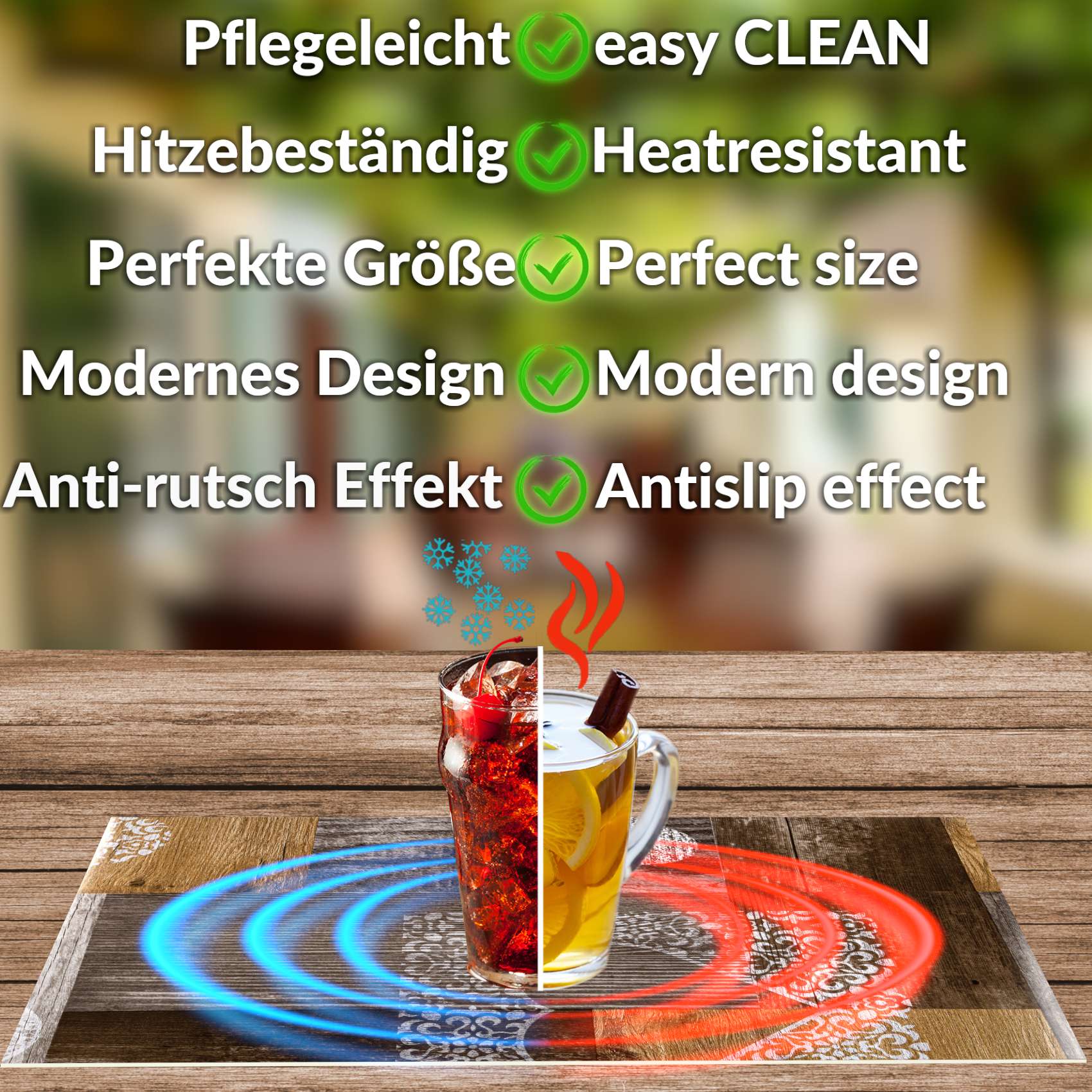 Platzsets Tischset Platzdeckchen abwaschbar Tischuntersetzer PVC hitzebeständig Holz Herz Liebe 30x45cm