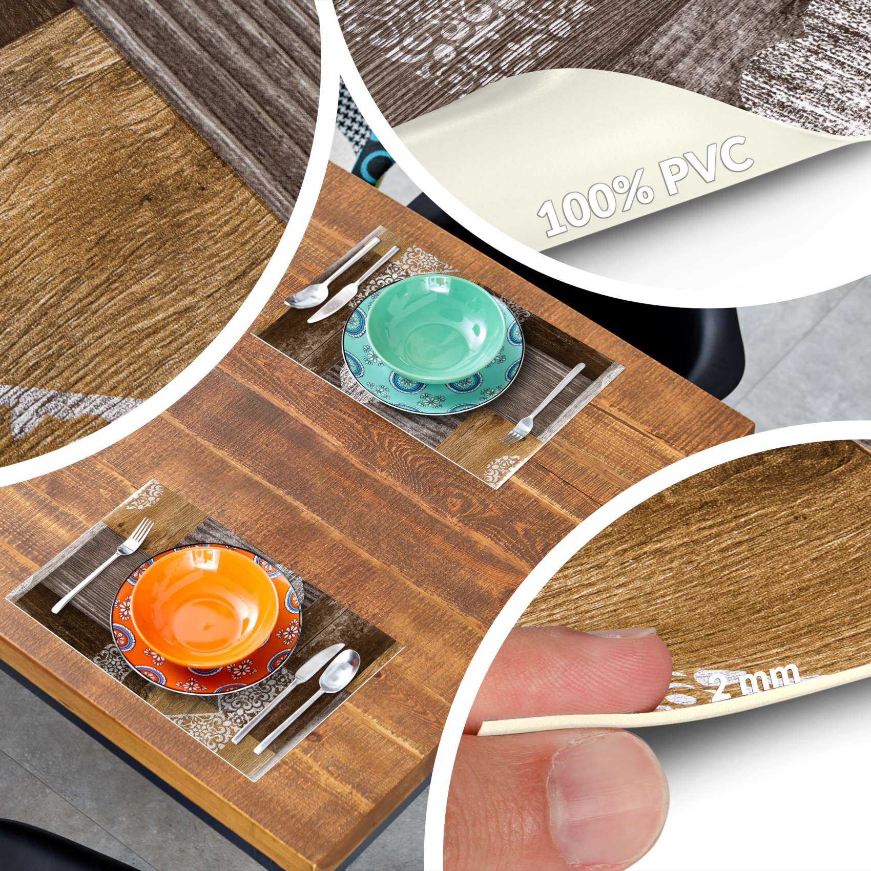 Platzsets Tischset Platzdeckchen abwaschbar Tischuntersetzer PVC hitzebeständig Holz Herz Liebe 30x45cm