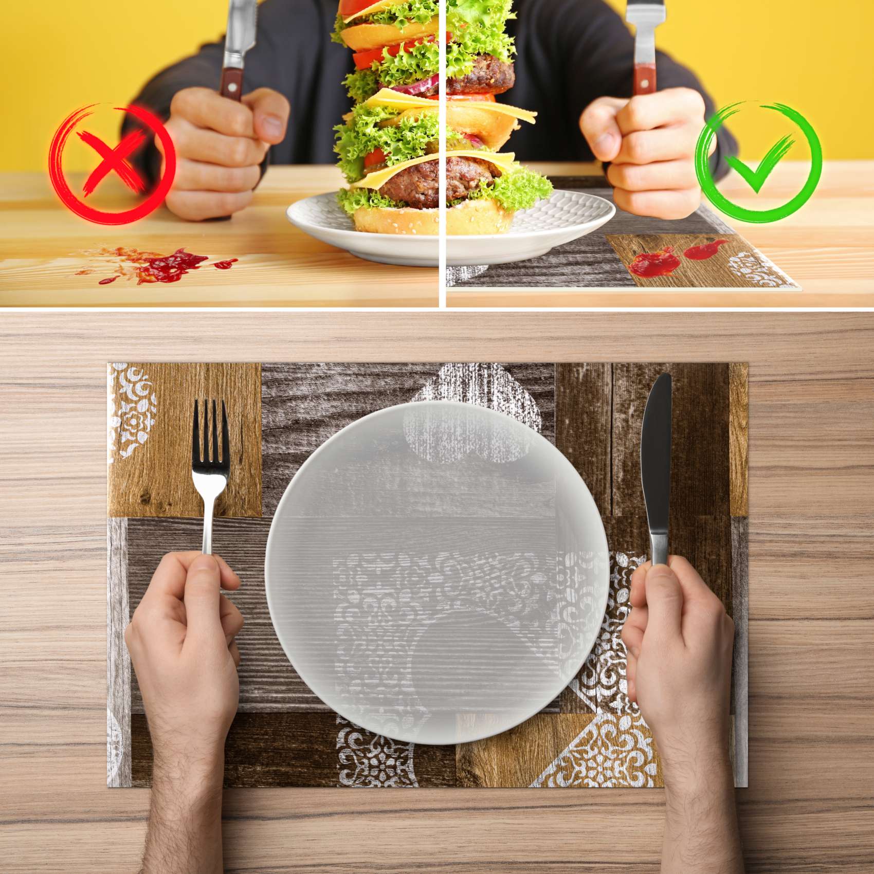 Platzsets Tischset Platzdeckchen abwaschbar Tischuntersetzer PVC hitzebeständig Holz Herz Liebe 30x45cm