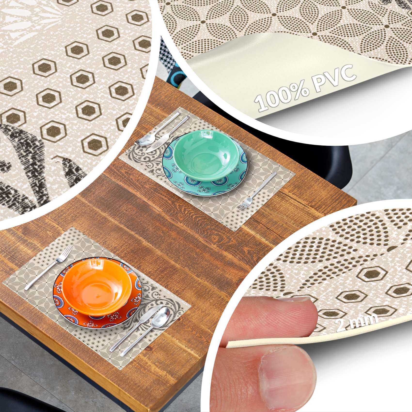 Tischsets Platzsets PVC Platzdeckchen abwaschbar Tischuntersetzer Beige Ornament 30x45cm