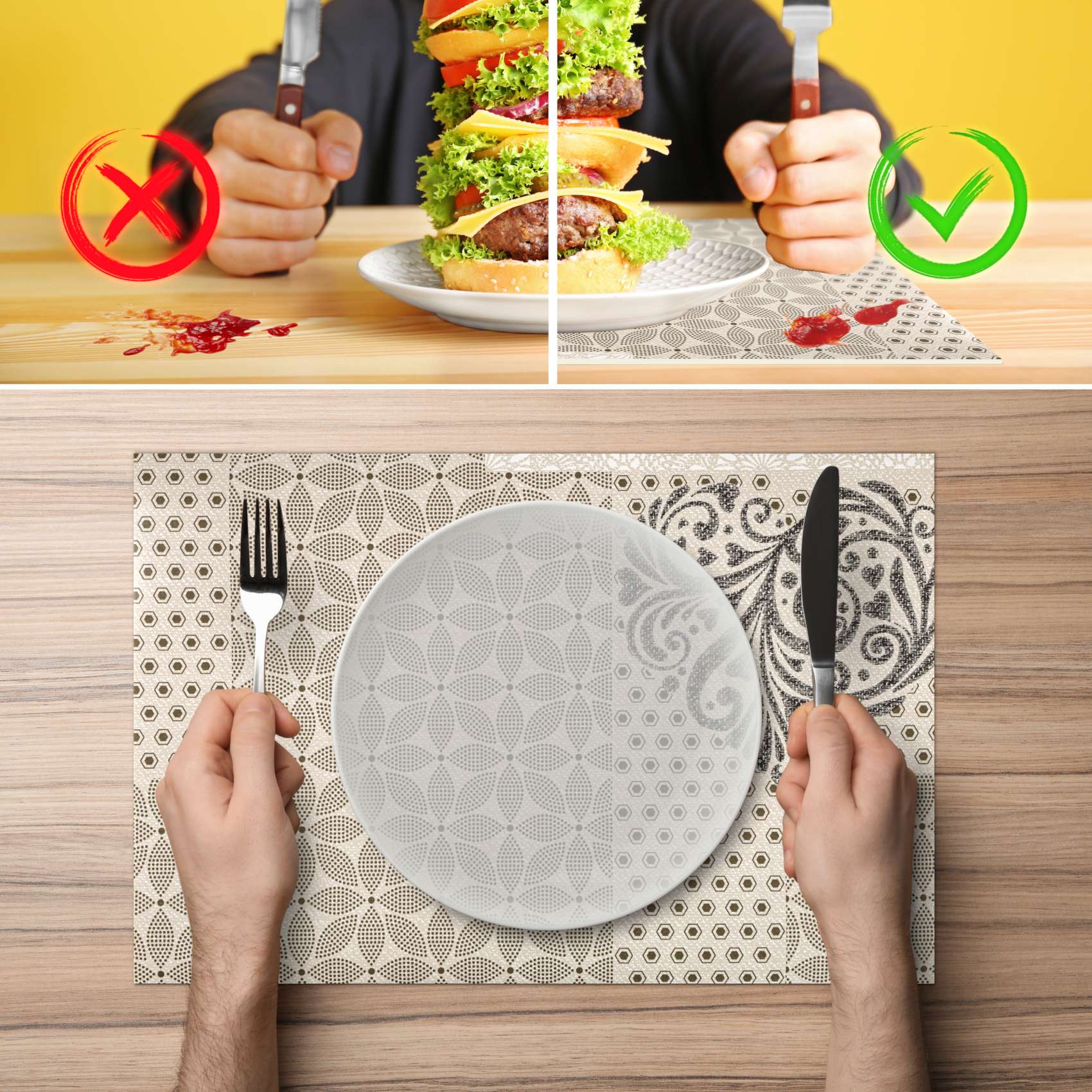 Tischsets Platzsets PVC Platzdeckchen abwaschbar Tischuntersetzer Beige Ornament 30x45cm