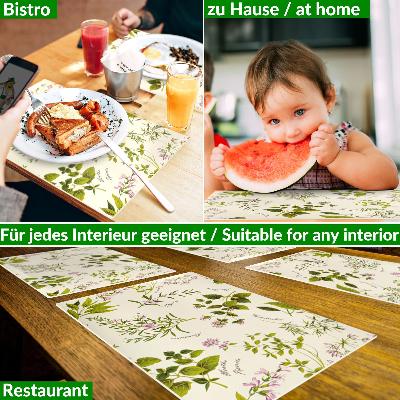 Platzsets Tischset Platzdeckchen abwaschbar Tischuntersetzer PVC hitzebeständig Botanica 35x50cm