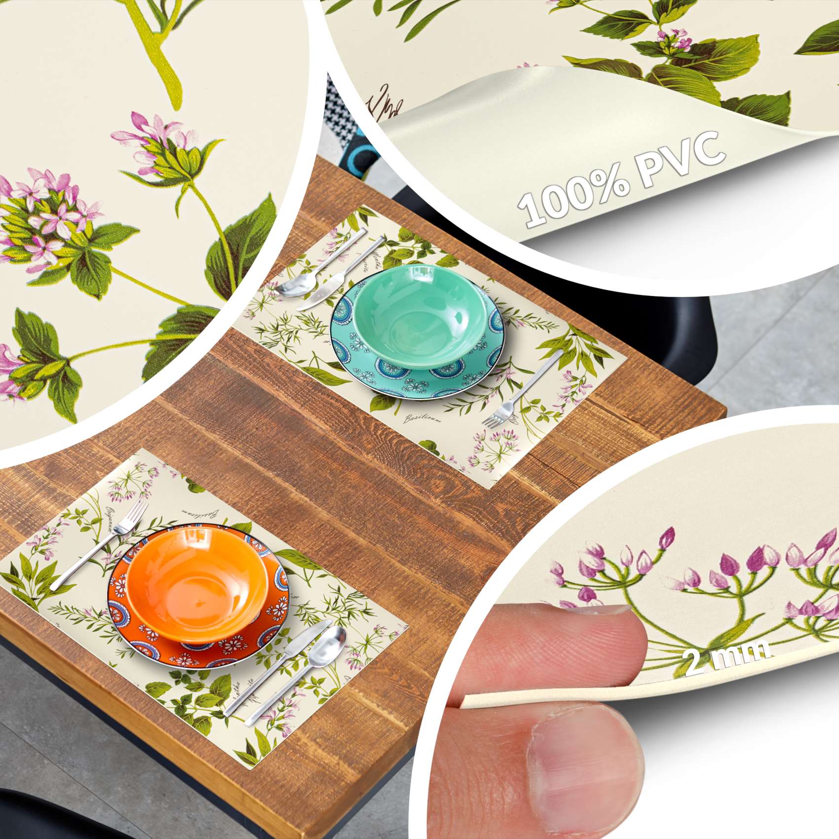 Platzsets Tischset Platzdeckchen abwaschbar Tischuntersetzer PVC hitzebeständig Botanica 35x50cm