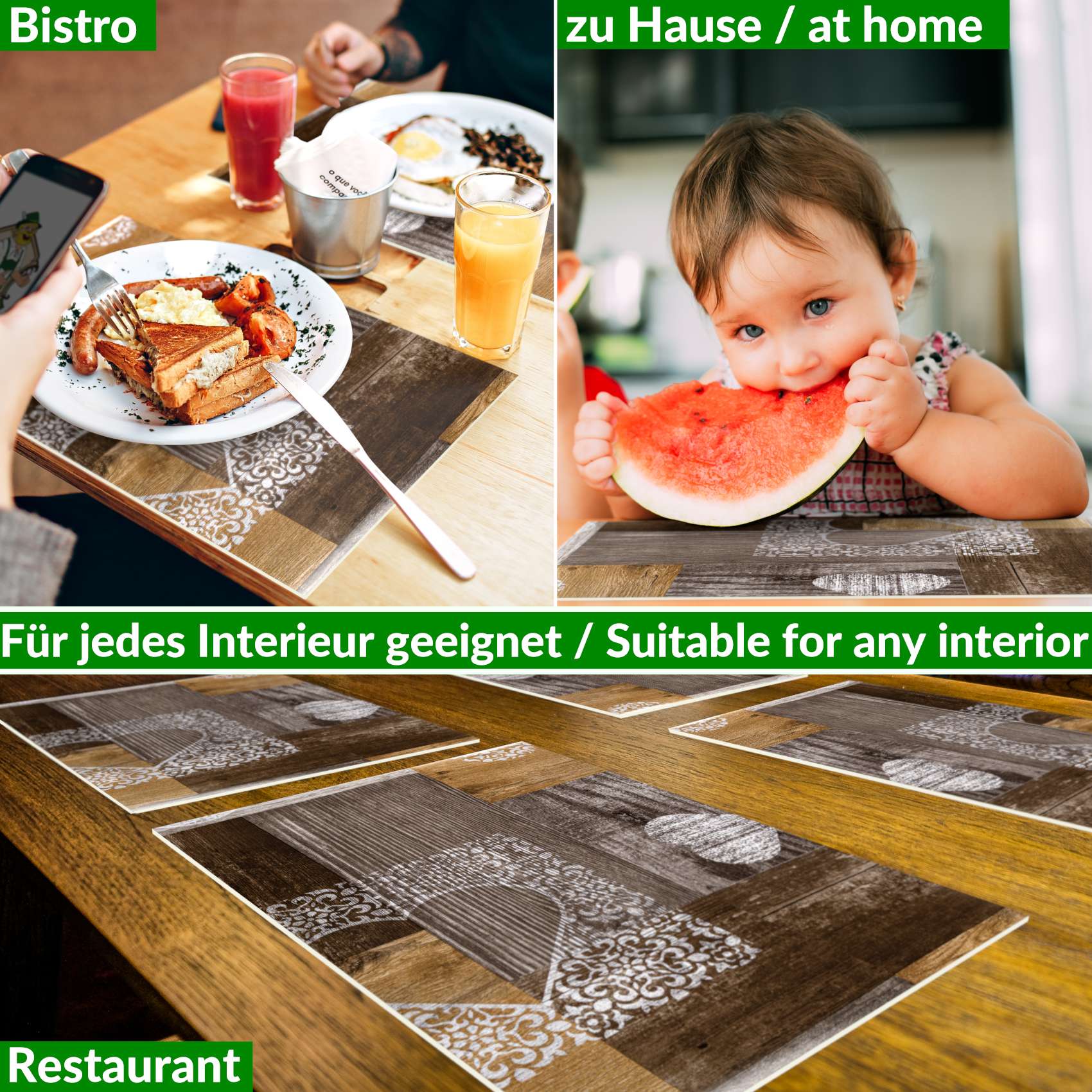 Platzsets Tischset Platzdeckchen abwaschbar Tischuntersetzer PVC hitzebeständig Holz Herz Liebe 35x50cm