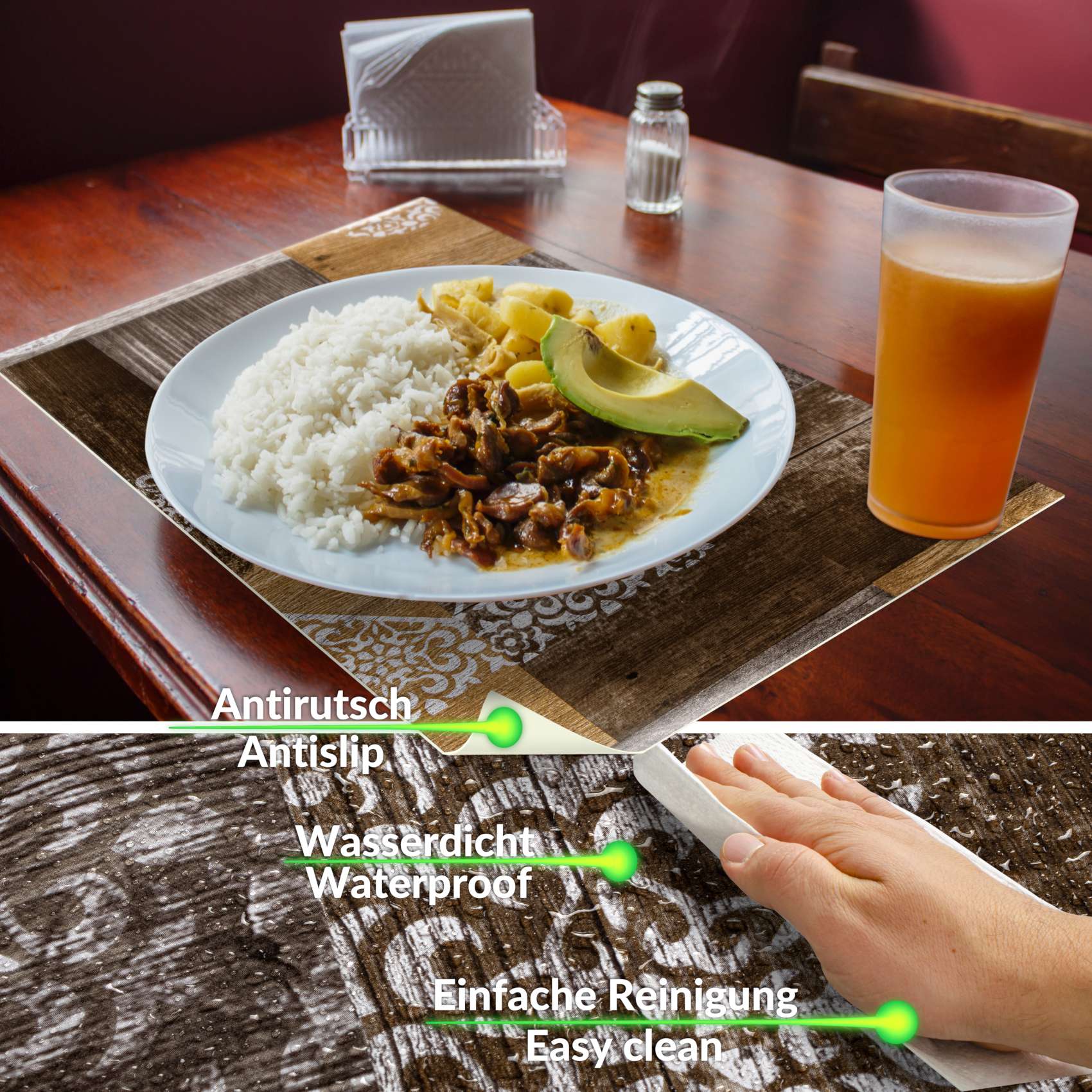 Platzsets Tischset Platzdeckchen abwaschbar Tischuntersetzer PVC hitzebeständig Holz Herz Liebe 35x50cm