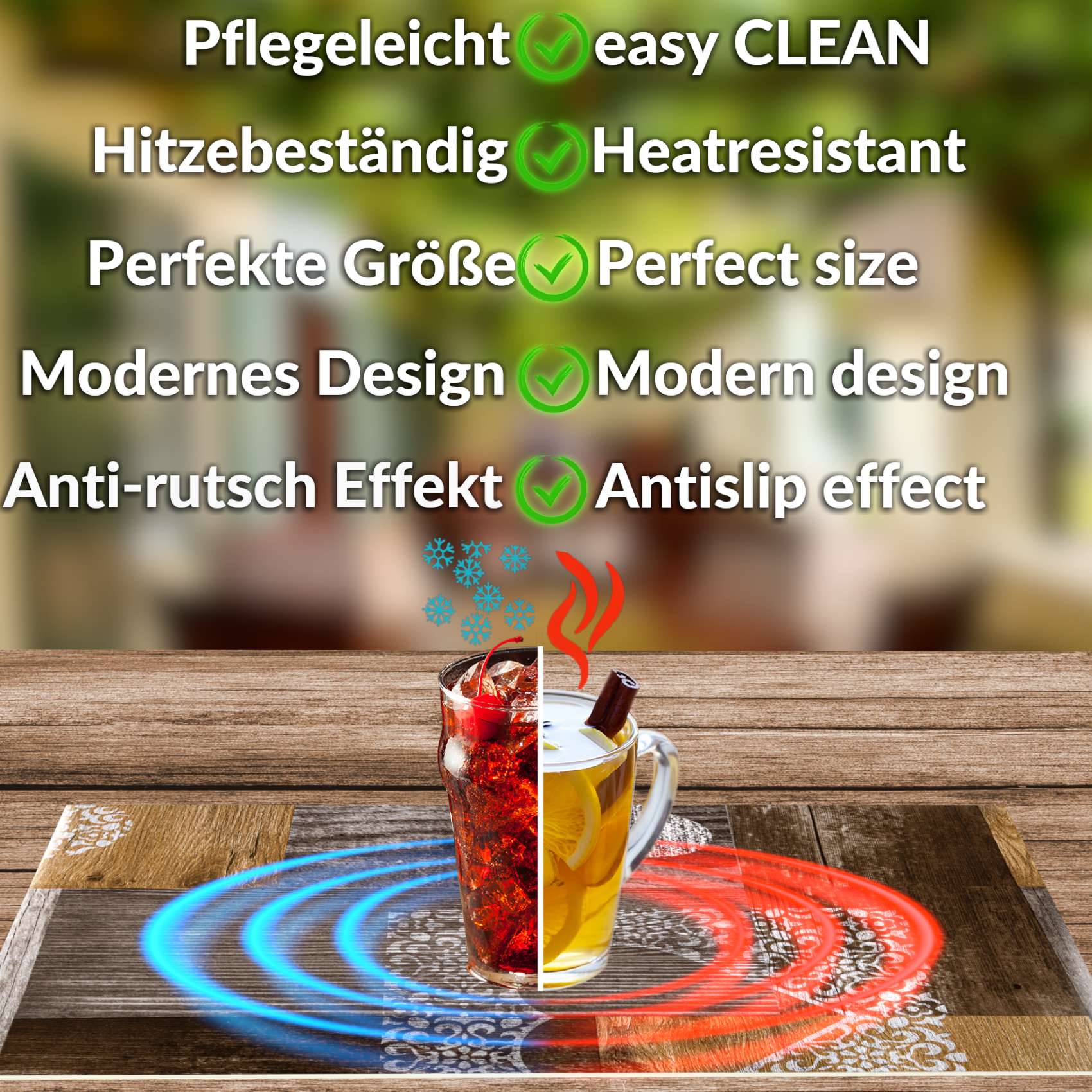 Platzsets Tischset Platzdeckchen abwaschbar Tischuntersetzer PVC hitzebeständig Holz Herz Liebe 35x50cm