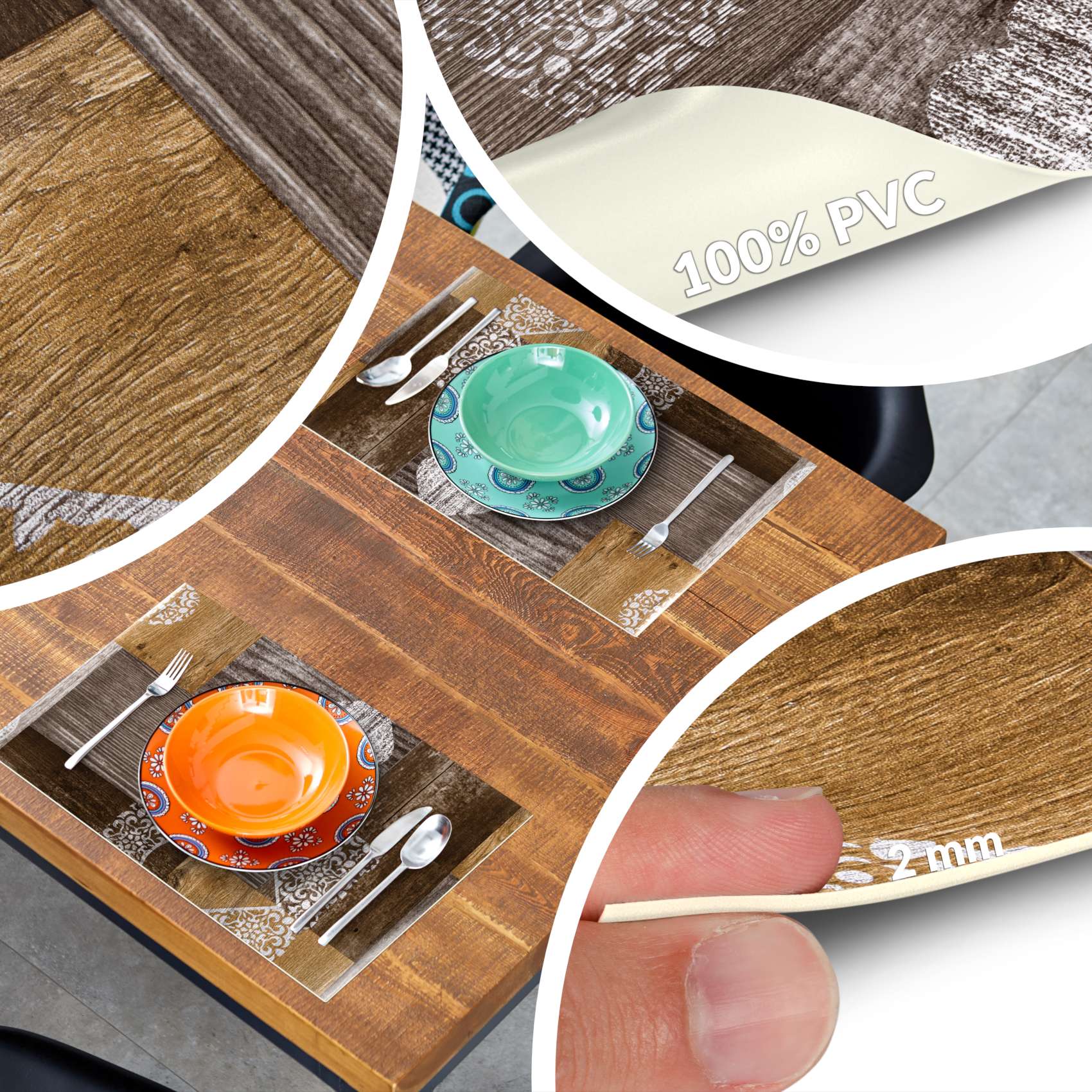 Platzsets Tischset Platzdeckchen abwaschbar Tischuntersetzer PVC hitzebeständig Holz Herz Liebe 35x50cm