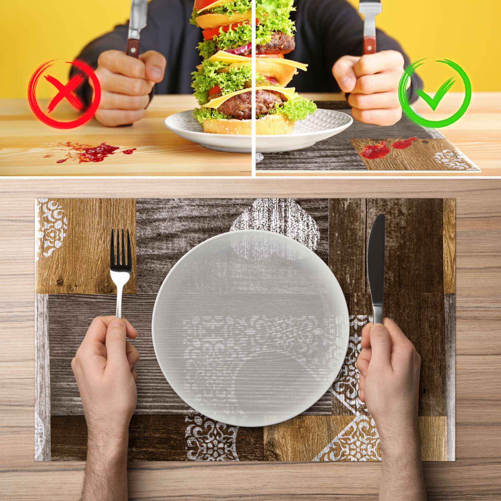 Platzsets Tischset Platzdeckchen abwaschbar Tischuntersetzer PVC hitzebeständig Holz Herz Liebe 35x50cm