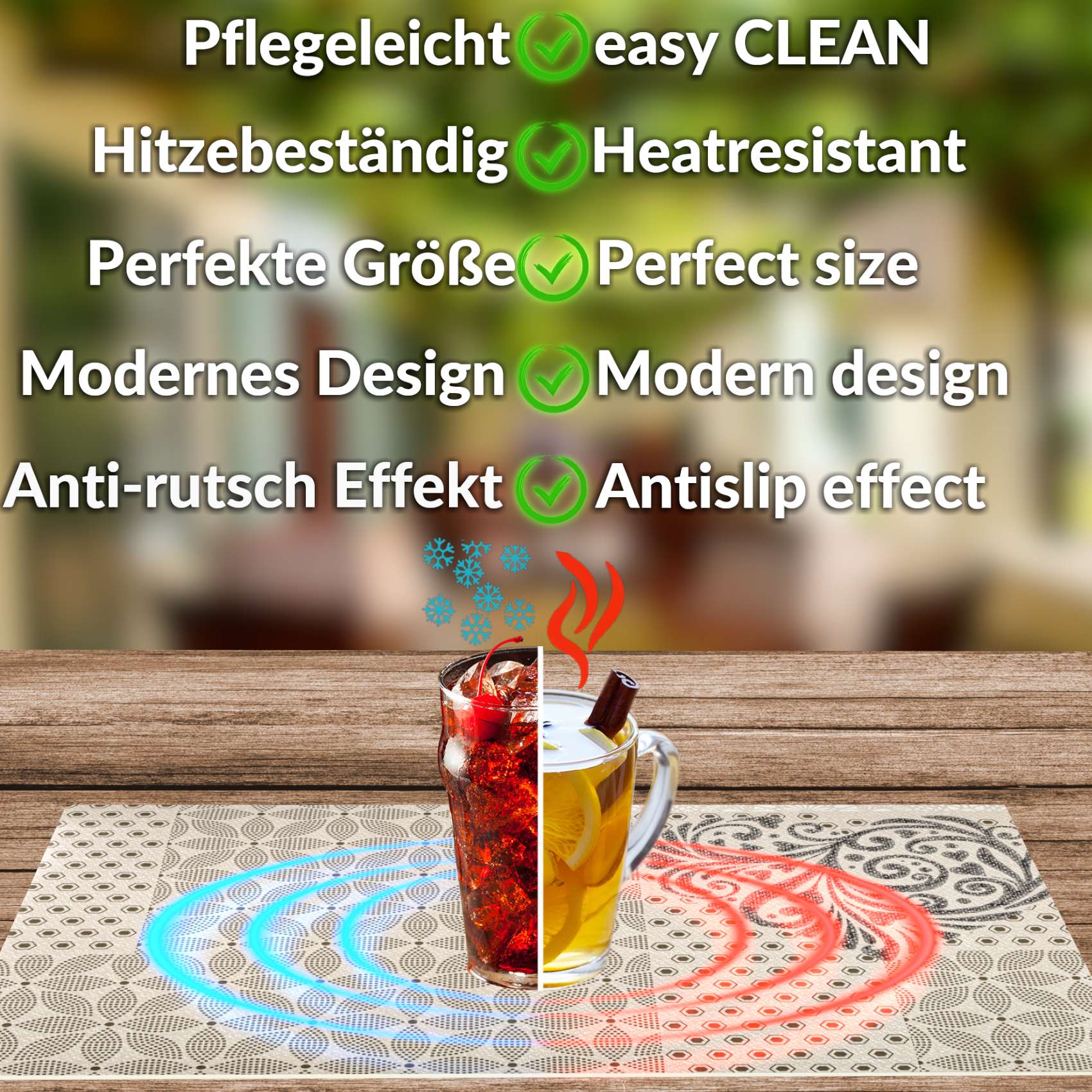 Platzsets Tischset Platzdeckchen abwaschbar Tischuntersetzer PVC hitzebeständig Beige Ornament 35x50cm