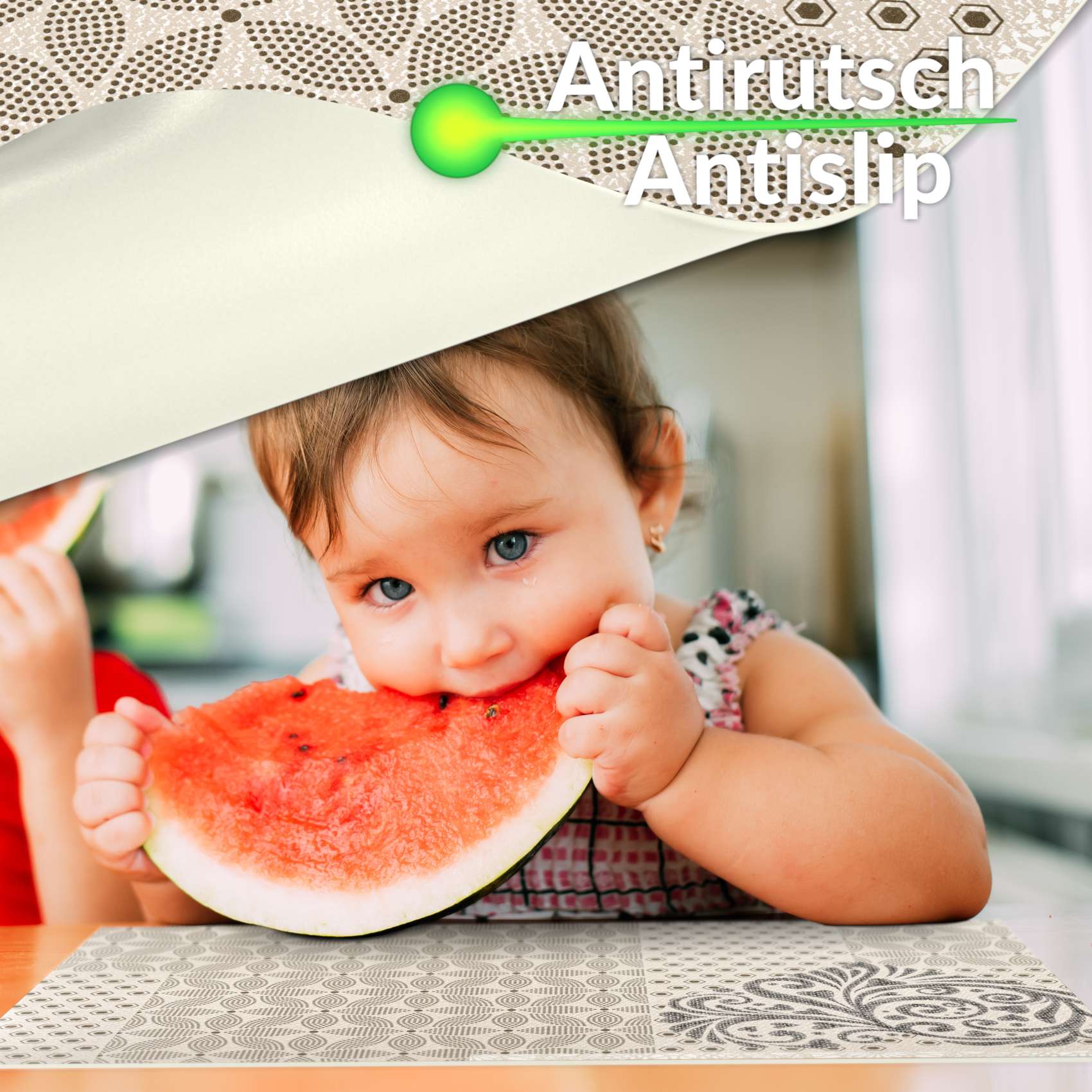 Platzsets Tischset Platzdeckchen abwaschbar Tischuntersetzer PVC hitzebeständig Beige Ornament 35x50cm