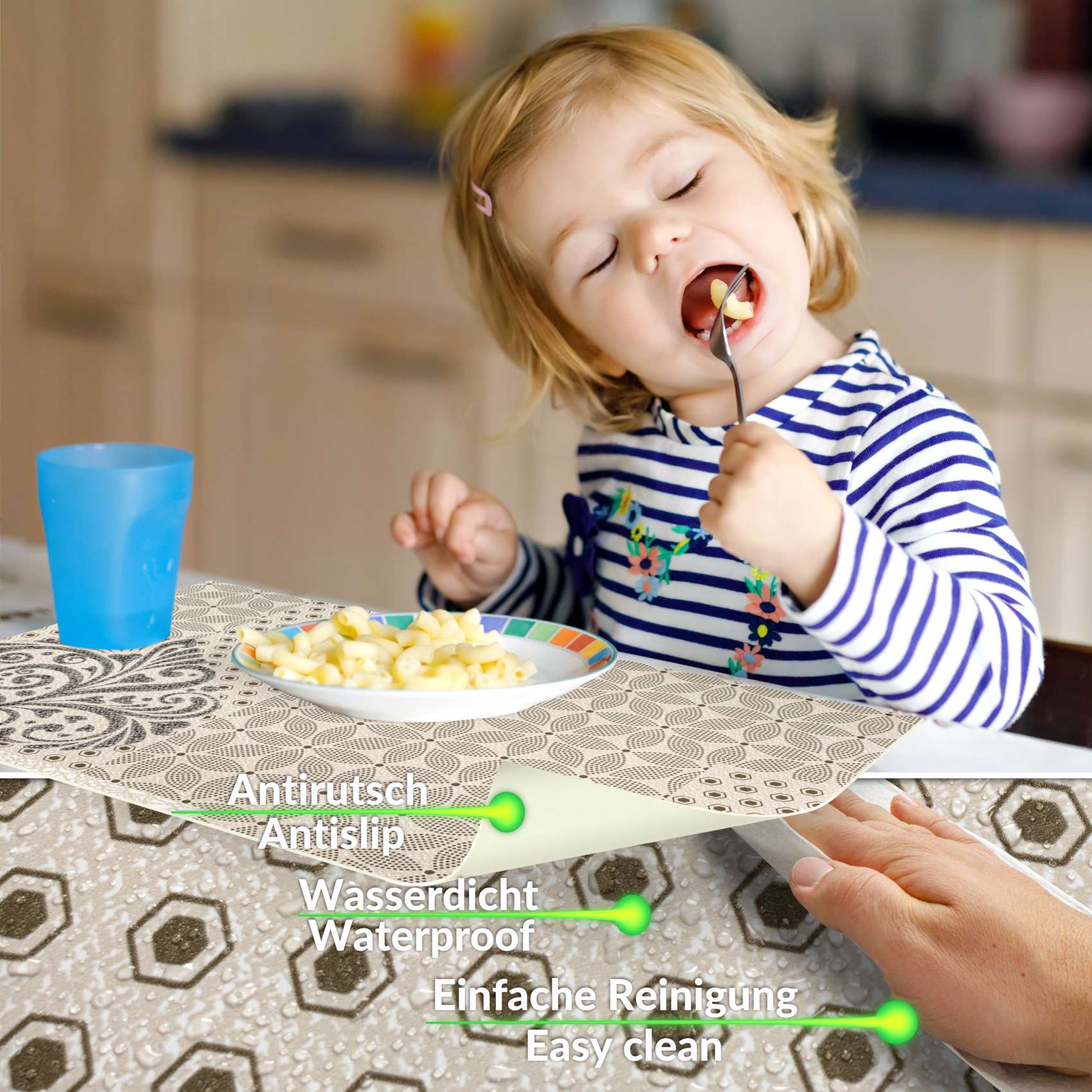 Platzsets Tischset Platzdeckchen abwaschbar Tischuntersetzer PVC hitzebeständig Beige Ornament 35x50cm