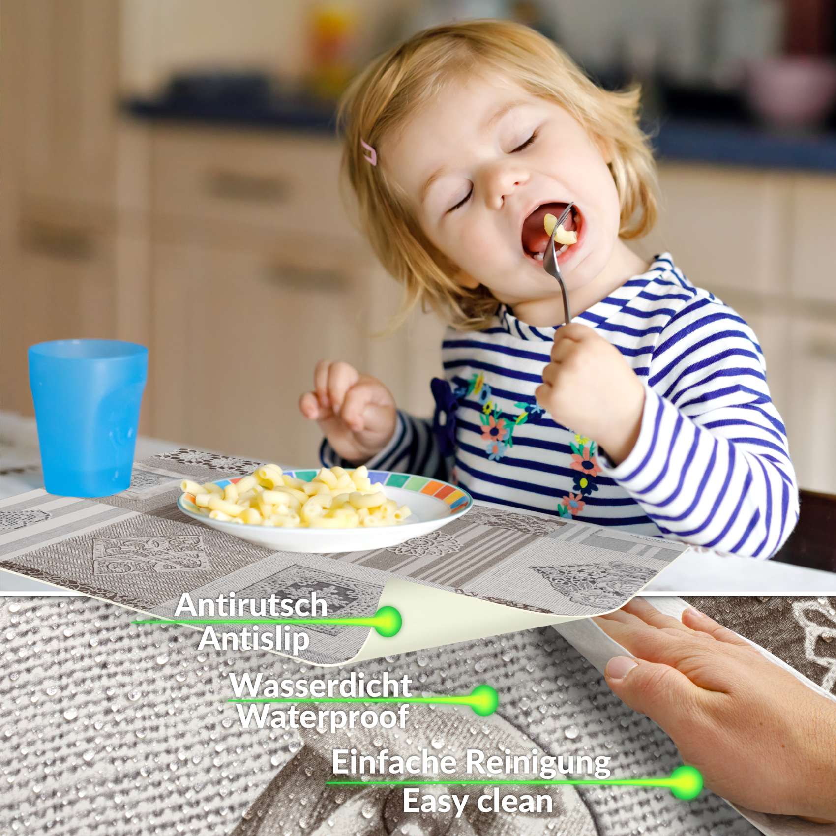 Platzsets Tischset Platzdeckchen abwaschbar Tischuntersetzer PVC hitzebeständig Patchwork Holz Liebe 30x45cm