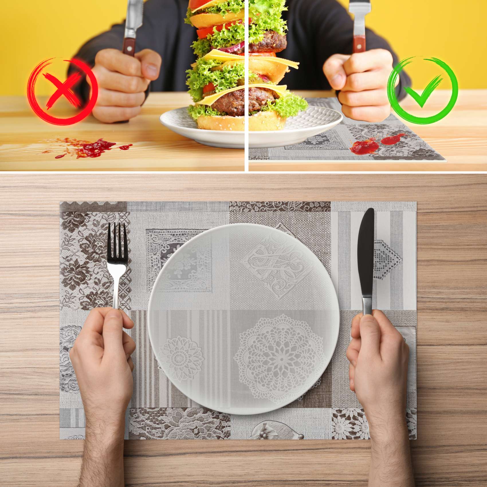 Platzsets Tischset Platzdeckchen abwaschbar Tischuntersetzer PVC hitzebeständig Patchwork Holz Liebe 30x45cm