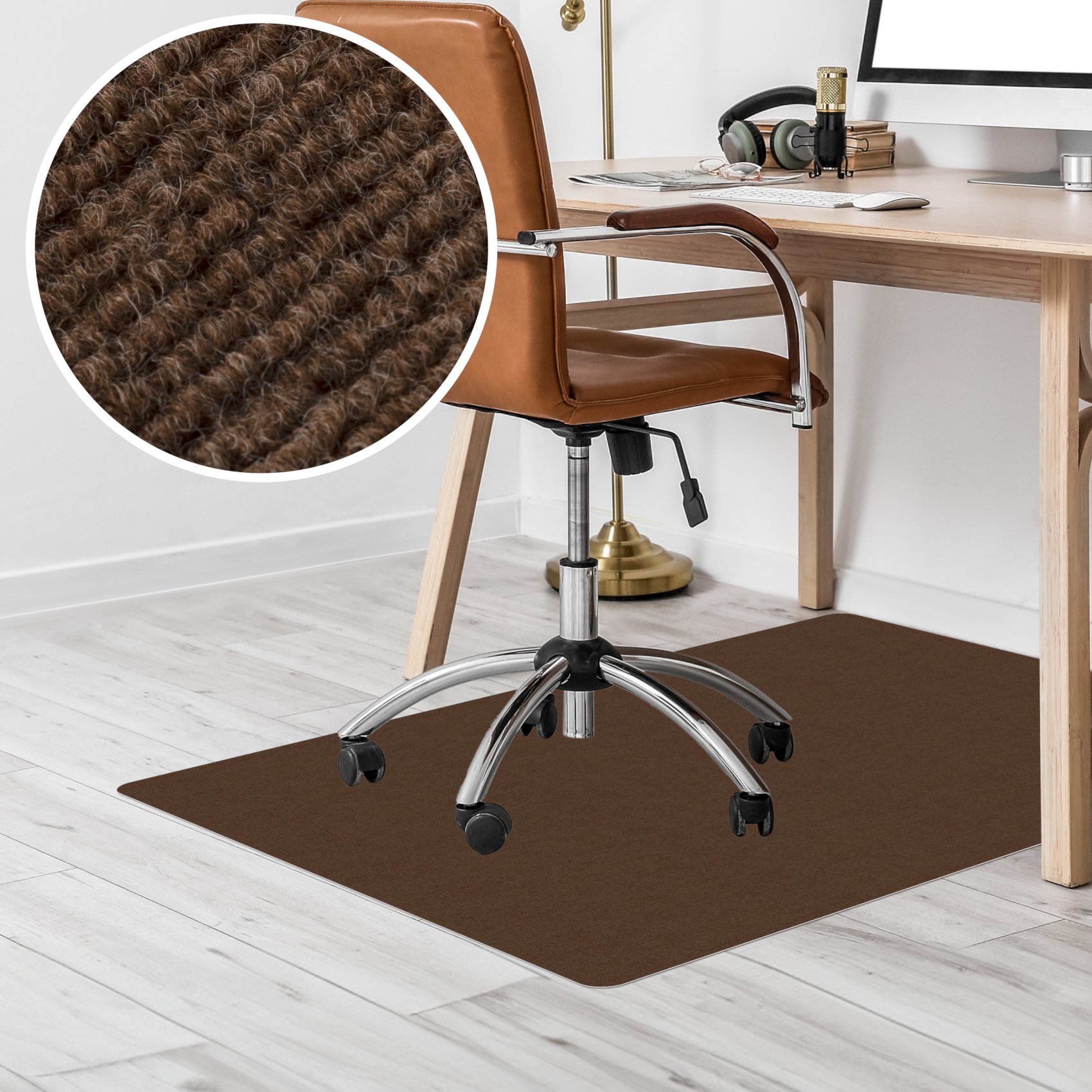 Bürostuhlunterlage Bodenschutzmatte Teppich Schreibtischstuhl Unterlage selbsthaftend NEMESIS Schoko