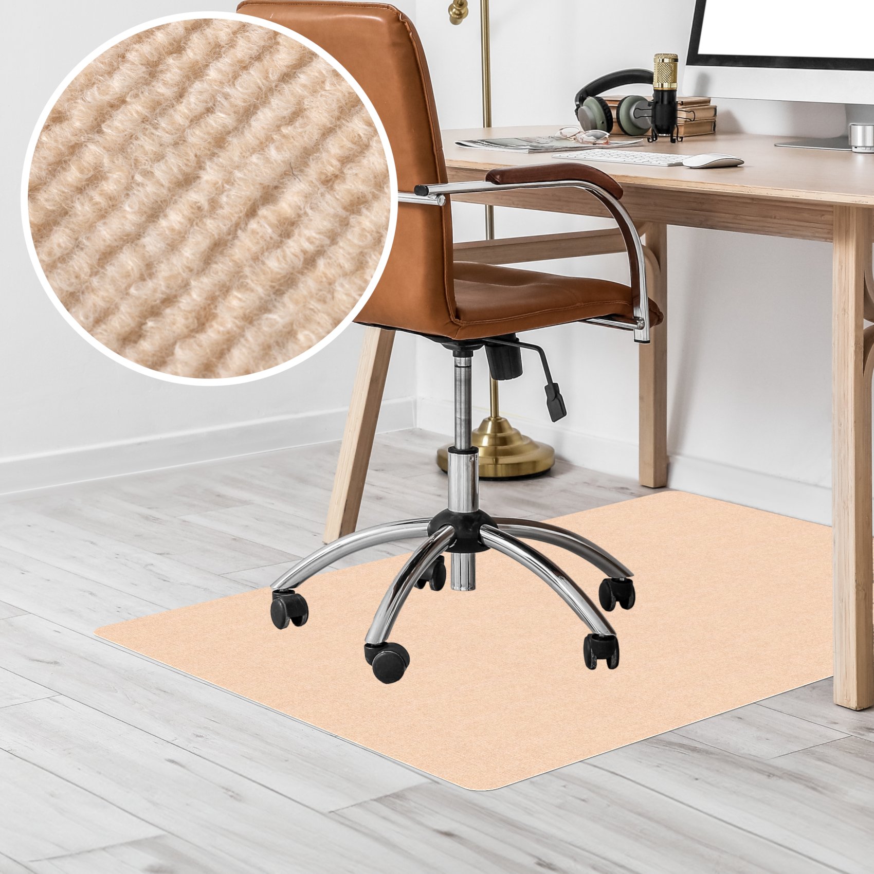Bürostuhlunterlage Bodenschutzmatte Teppich Schreibtischstuhl Unterlage selbsthaftend NEMESIS Creme