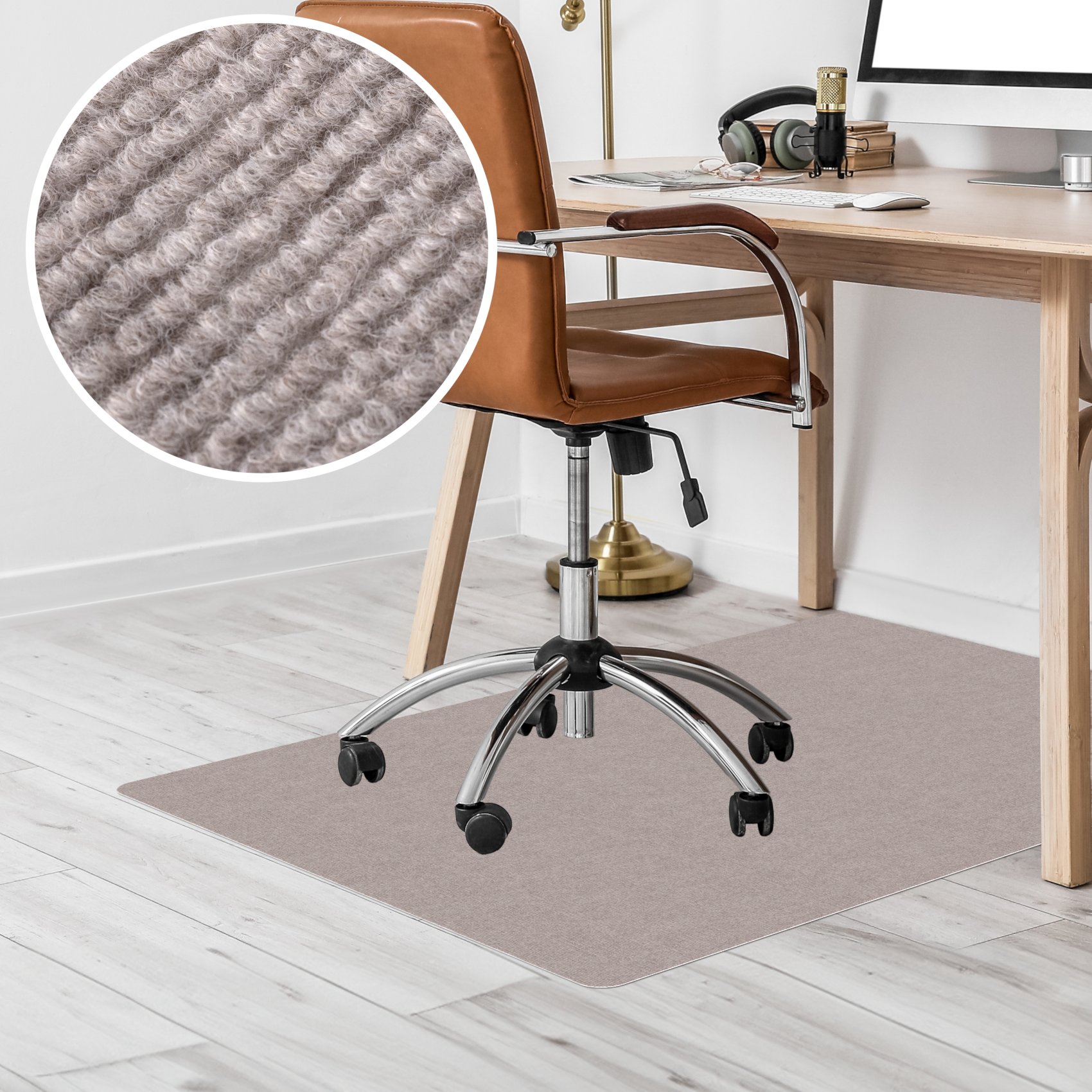 NEMBEIG-RE_20 Bürostuhlunterlage Bodenschutzmatte Teppich Schreibtischstuhl Unterlage selbsthaftend NEMESIS Beige – 090x120cm