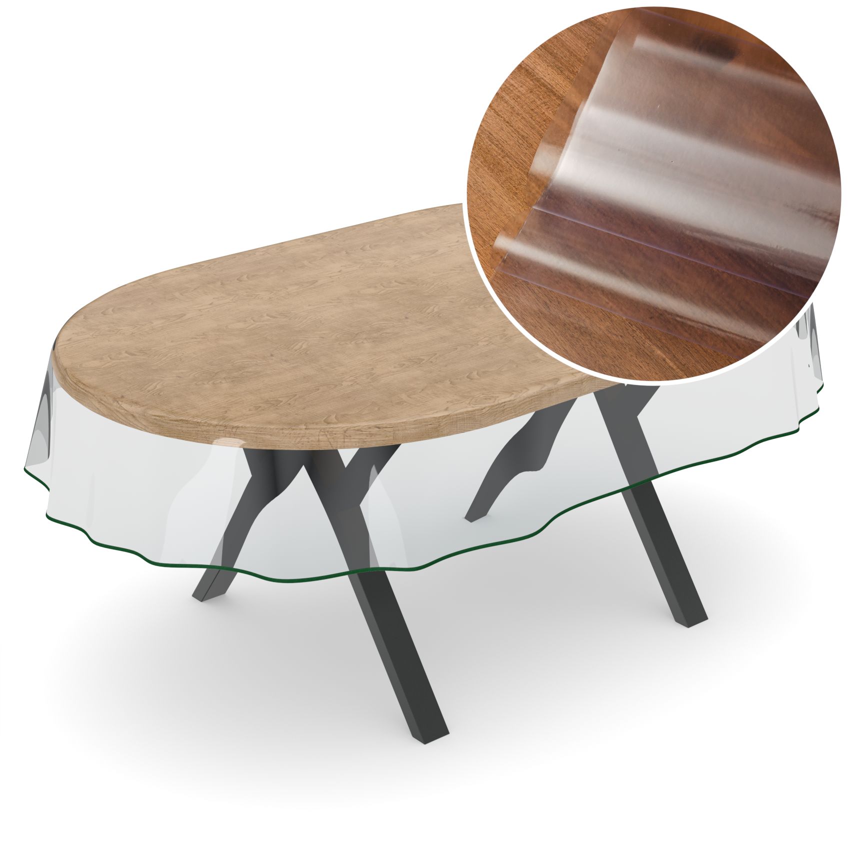 Durchsichtige Tischdecke transparent Tischfolie Tischschutzfolie Schutzfolie 140cm Breite – Saum Dunkelgrün, 220 x 140 cm Oval