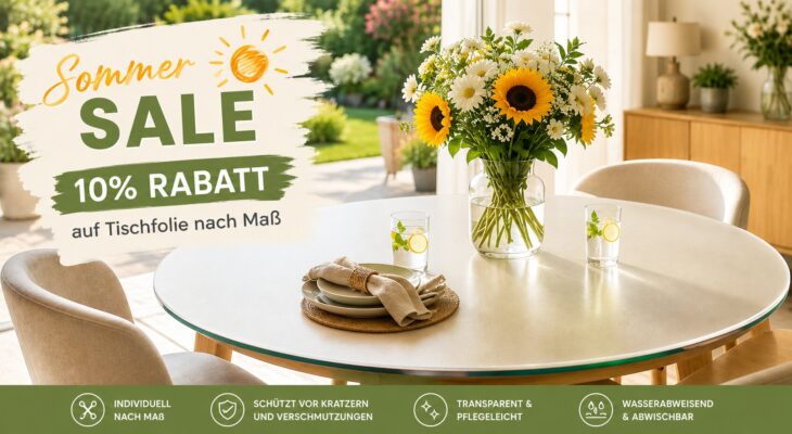 Tischfolie nach Maß: 10 % Sommer-Sale sichern